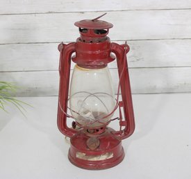 Vintage Red Electric Hurricane Lantern Lamp  Glass Globe  12' Tall Rustic Accent Light
