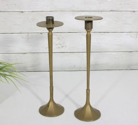 Pair Vintage Brass Candlesticks 12' Tall Mid Century Modern Taper Candle Holders