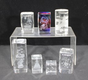 Lot Of 7 3D Laser Etched Crystal Paperweights  St. Maarten Souvenir & Decorative Designs