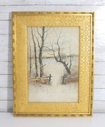 Signed S.R. Chaffee Original Painting On Board  Winter Landscape Scene  26' X 19.5' Framed
