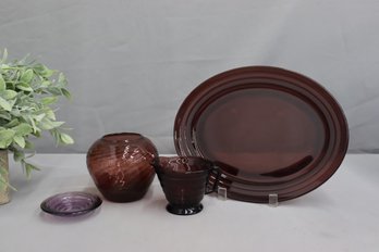 Group Lot Of Vintage Purple Amethyst And Lilac Glass Items