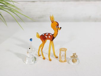 Vintage Miniature Glass Figurines & Collectibles Group Lot  Deer, Elephant, Hourglass & Phone
