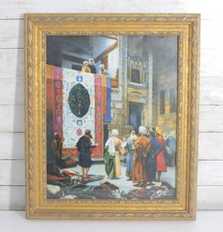 Signed Orientalist Style Painting On Board  Middle Eastern Market Scene  Framed 24.5' X 20.5'