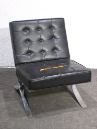 Vintage Barcelona Style Lounge Chair  Black Leather & Chrome Frame