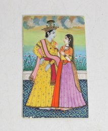 Vintage Epakshi Hand Painted Miniature Painting  Indian Royal Couple  4' X 2.5'