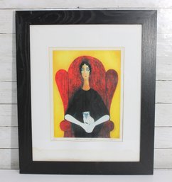 Signed J. Hallsieu Limited Edition Print  Modern Figurative Angel  Framed 23.5' X 19.5'