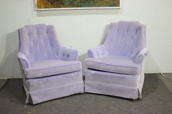 Pair Of Vintage Tufted Lilac Velvet Lounge Chairs  Hollywood Regency Style