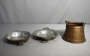 Set Of Three Antique Copper Decorative Dishes With Unique Embossed Designs