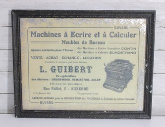 Vintage French Advertising Print  Typewriters & Calculators L. Guibert Auxerre  Framed 16' X 20.5'