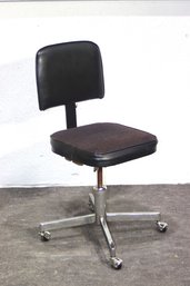 Vintage Industrial Swivel Office Chair  Chrome Base & Black Upholstery