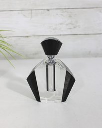 Art Deco Style Cut Crystal Perfume Bottle  Black & Clear Glass  Unique Design  5' Tall