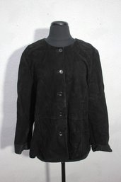 Eileen Fisher Womens Black Suede Leather Jacket  Classic Minimalist Design  Size 1X