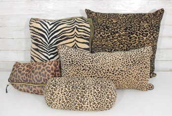 Designer Animal Print Pillow Lot  Leopard & Zebra Print Accent Pillows  Made In USA