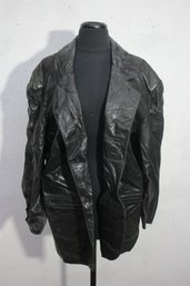 Andrew Marc Womens Black Leather Blazer Jacket  Classic Oversized Fit  Size M/L