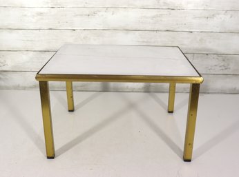 Modern White Top Side Table With Brass-Tone Metal Frame  Mid-Century Style