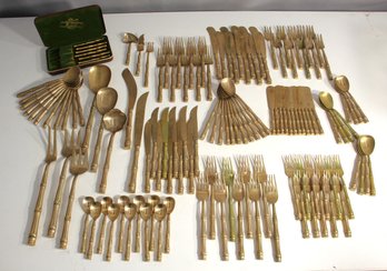 Vintage Thai Brass Flatware Set With Bamboo Pattern -partial Collection