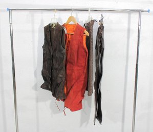 Rack H-Vintage Leather Clothing Lot  Vests, Skirt & Pants  Mixed Sizes  Brown & Rust Tones