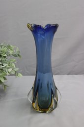 Vintage Murano-style Sommerso Blue/green/amber Glass Pulled Ear Vase
