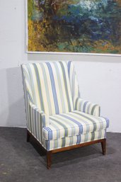 Vintage Striped High-Back Lounge Chair  Coastal Cottage Style