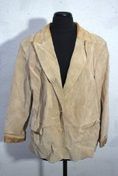 Margaret Godfrey Womens Suede Blazer Jacket  Classic Tan Leather  Size 16