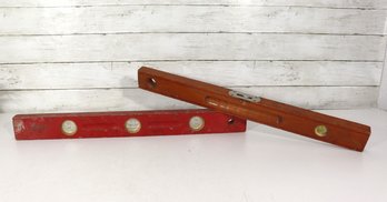 Vintage Wood Carpenter Levels  Lot Of 2, Red & Natural Finish Hand Tools