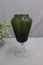 Moss Green Glass Pedestal Amphora Vase