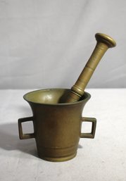 Antique 4' Brass Mortar And Pestle With Handles