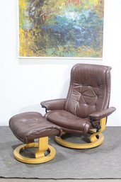 Ekornes Stressless Recliner & Ottoman  Made In Norway, Brown Leather
