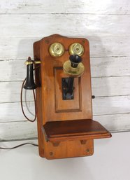 Vintage Wooden Wall Telephone The Country Belle  Hand-Crank Style, Decorative Antique Phone