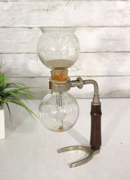 Vintage 12' Glass Siphon Coffee Maker  250ml Vacuum Brewer With Wood Handle & Stand