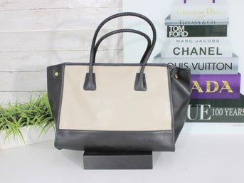 Tignanello Tanger Black & Taupe Leather Tote Bag  Structured Shoulder Handbag