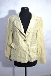 Linda Allard Ellen Tracy Womens Beige Leather Blazer  Unique Textured Design  Size 10