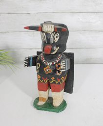 Vintage Hand Carved Folk Art Painted Wood Figural Bank  Southwest / Native Style  10.5' Tall