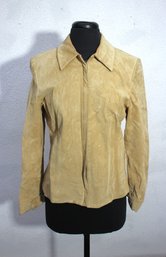 Kate Hill Womens Beige Suede Leather Jacket  Classic Zip-Up Style  Size 6