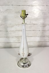Vintage Milk Glass Table Lamp With Gold Floral Decoration  20 Tall