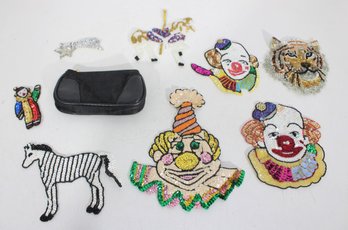 Vintage Sequin & Beaded Patch Lot  Clown, Tiger, Zebra, Carousel Horse Appliqus  8 Pieces
