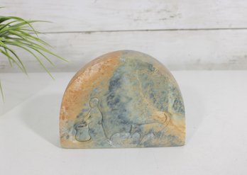 Vintage Hand Carved Stone Relief Sculpture Figural Scene  Folk Art / Primitive Style  6' Wide