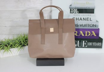 Tanger Taupe Structured Tote Bag  Faux Leather Top Handle Work Handbag