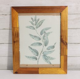 Framed Botanical Leaf Print  Minimalist Nature Wall Art  Wood Frame  15.5' X 12.5'