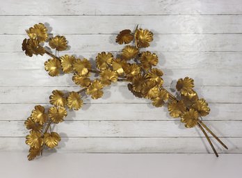 Vintage Gilt Metal Floral Wall Sculpture  Hollywood Regency Style Branch Design