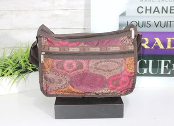 LeSportSac Brown & Pink Paisley Crossbody Bag  Nylon Zip Shoulder Purse