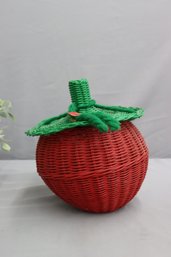 Vintage Neimen Marcus Green And Red Woven Rattan Tomato Basket