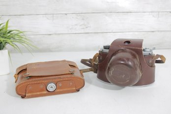 Vintage Exakta 35mm SLR Camera W/ Zeiss Lens  Germany  W/ Leather Case & Strap