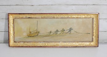 Brendan S. Plunkett Original Nautical Painting  Tugboat & Figures  Framed 8.5' X 22'