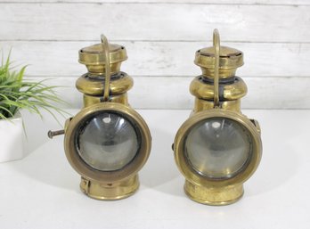Pair Vintage Brass Carbide Bicycle Lamps  P&H Powell & Hanmer Ltd No.540  9' H