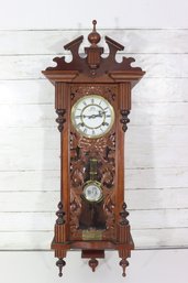 Vintage Carved Wood Wall Clock With Pendulum  Ornate Case, Untested
