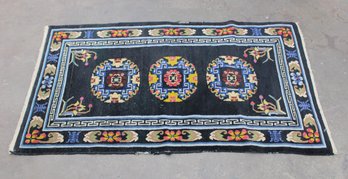 Vintage Hand Made Oriental Rug  36' X 67'  Black Field W/ Medallion Design