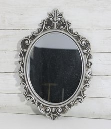 Vintage Ornate Oval Wall Mirror  Baroque Style Silver Frame  17' X 11'