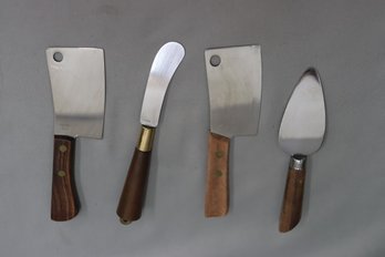 Group Lot Of Wooden Handle Stainless Cheese Knives, Spreaders