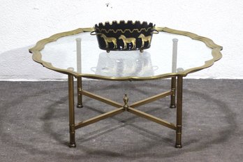 Vintage Brass & Glass Coffee Table With Removable Top